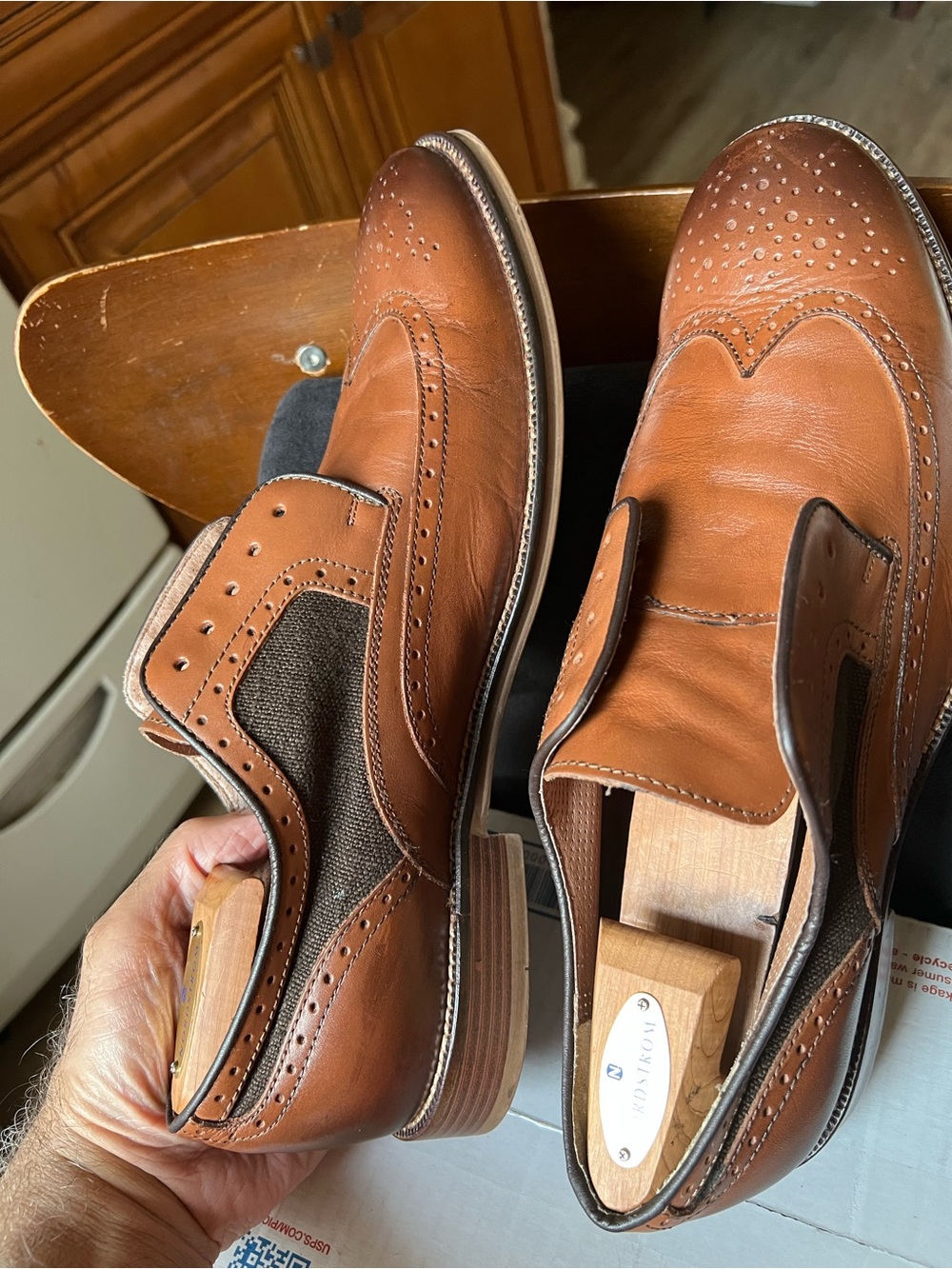 Johnston & Murphy 1850 Grayson Wingtip Oxford Mixed Media Tan Linen Men's 11.5 M - Picture 13 of 16